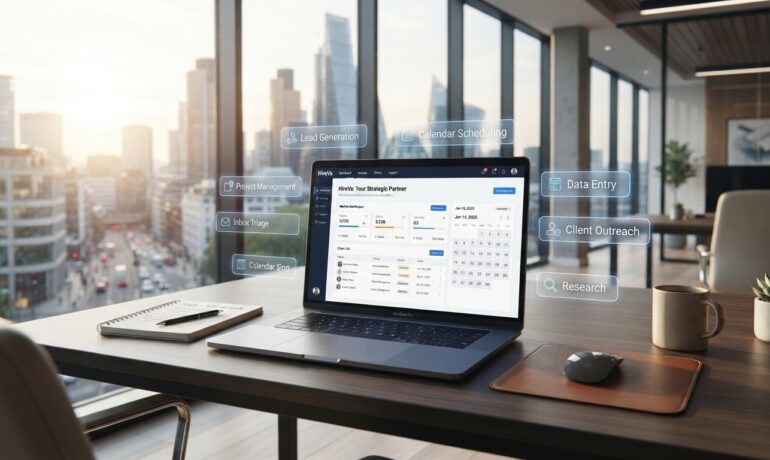 A streamlined remote office dashboard setup illustrating scalable B2B virtual assistant services.