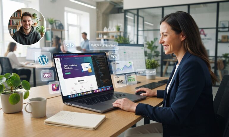 Certified WordPress developer virtual assistant customizing agency themes and optimizing plugin configurations via HireVA