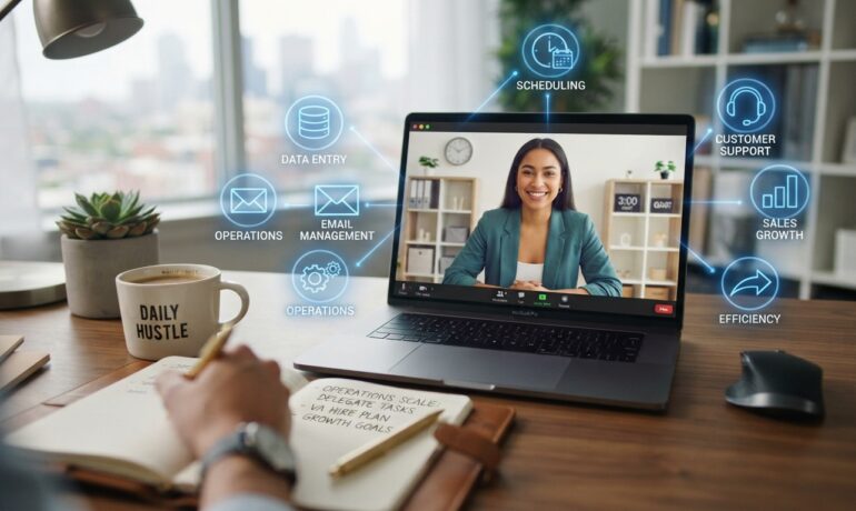 A modern corporate digital dashboard layout representing professional virtual assistant outsourcing setups.