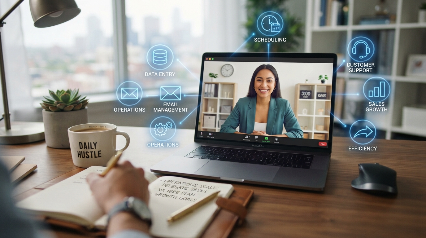 A modern corporate digital dashboard layout representing professional virtual assistant outsourcing setups.