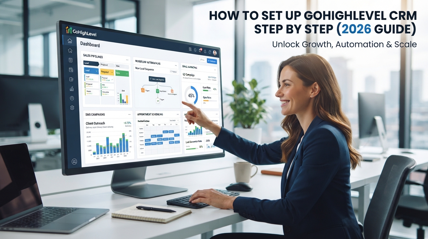 How to set up GoHighLevel CRM step by step with workflow automation, sales pipelines, email marketing, and customer management.